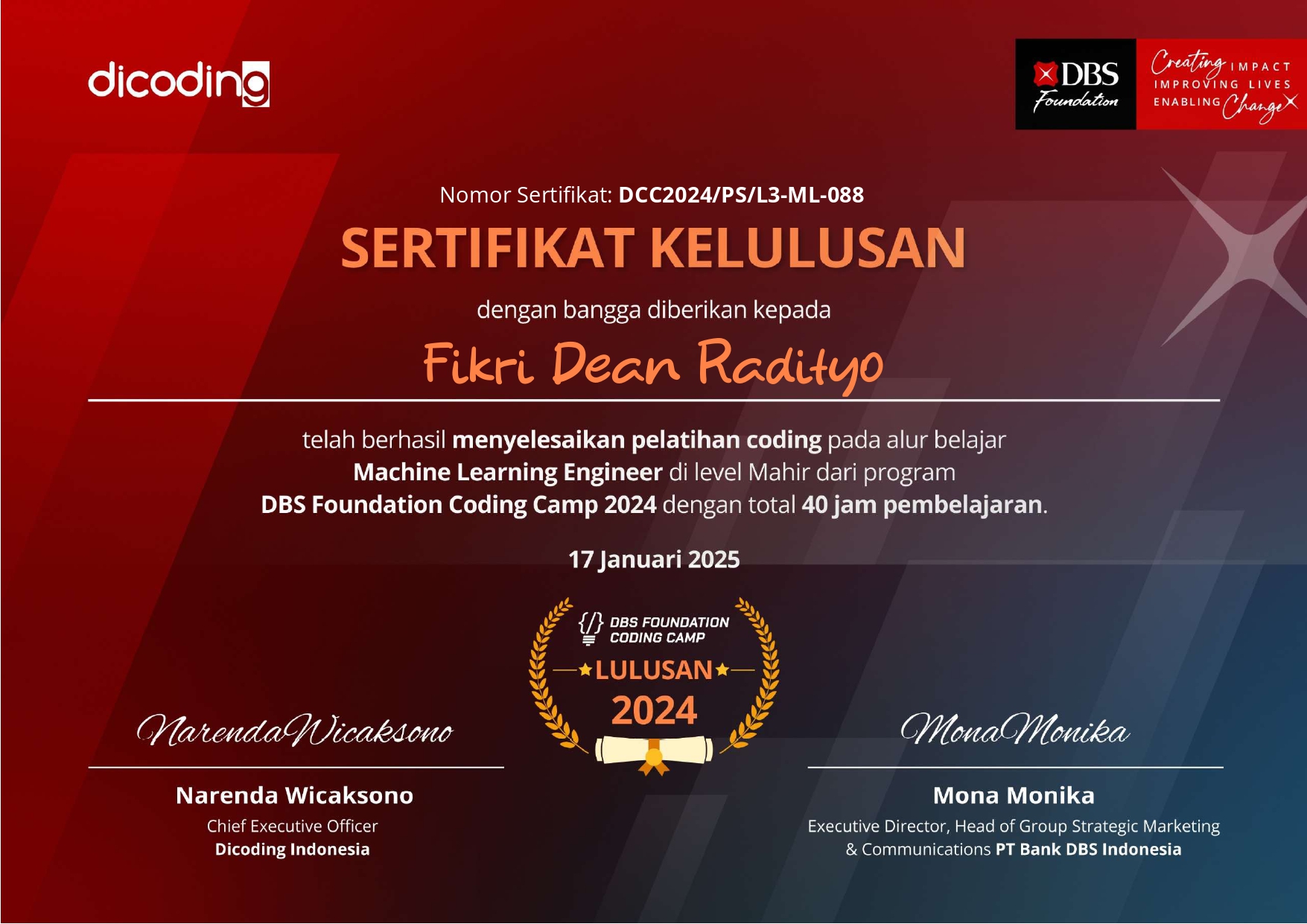 DBS Machine Learning Expert Certificate