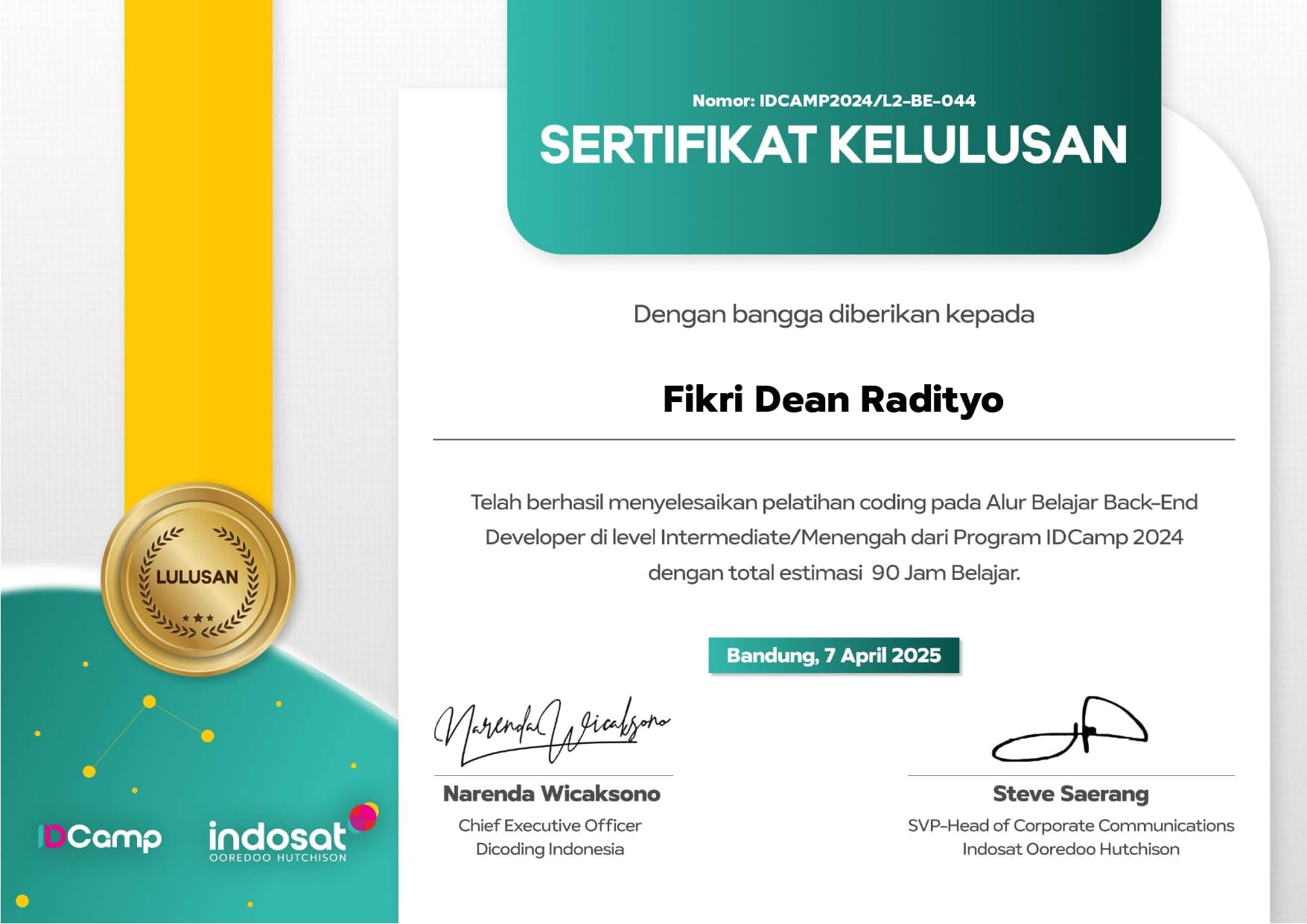 ID Camp Backend Intermediate Level Certificate