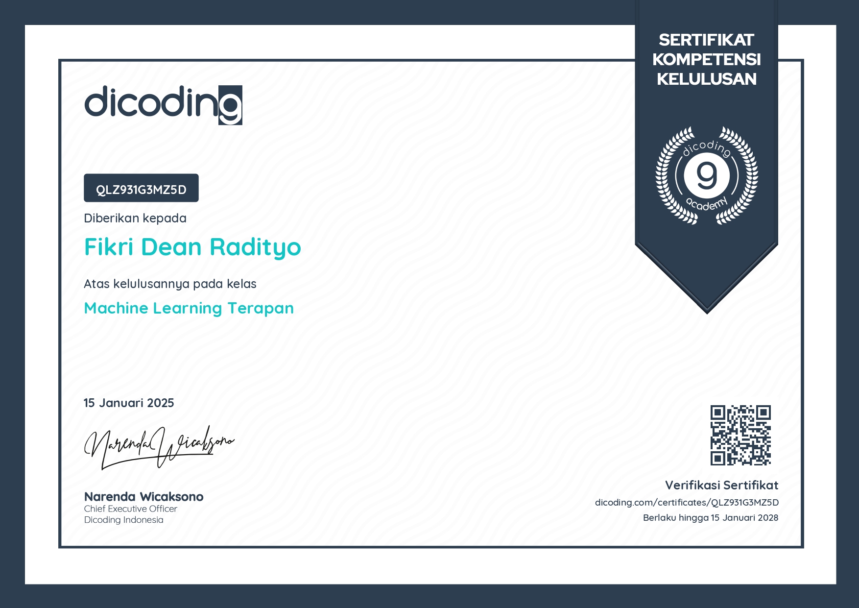 Machine Learning Terapan Certificate